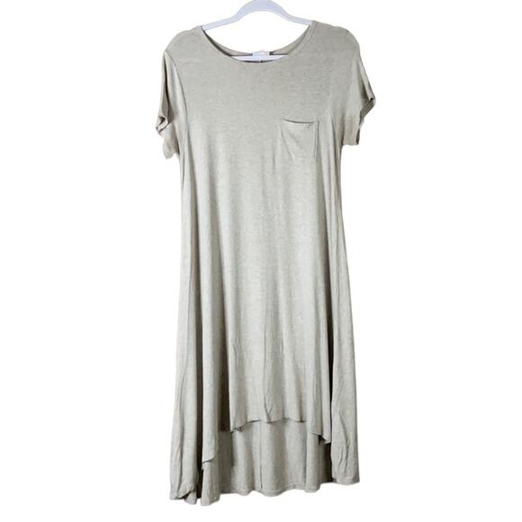 LuLaRoe Carly Short Sleeve Swing Dress Tan Oatmeal High Low Hem Size XS - Picture 1 of 7